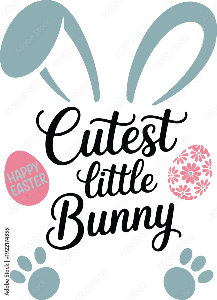 Obraz premium Adorable Cutest Little Bunny Easter Design with Bunny Ears and Pink Eggs