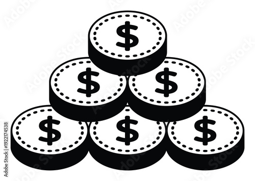 Stack of Black and White Dollar Coins in a Pyramid Shape