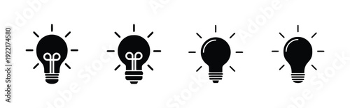 Four light bulb icons showing variations in filament and glow effect