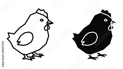 Black and white chickens illustration