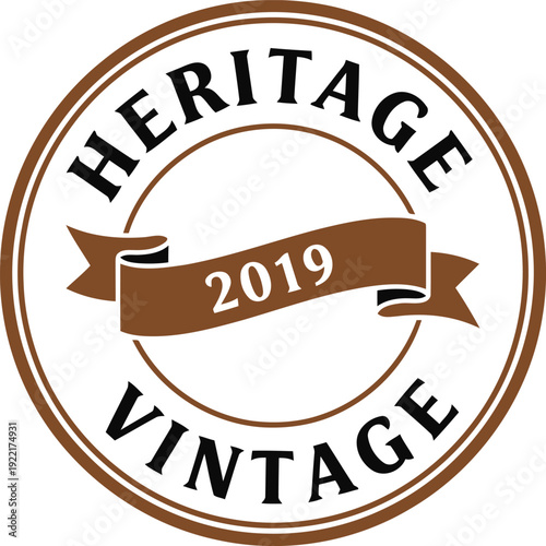 Vintage Heritage Badge Design with Ribbon and Year 2019 for Classic Branding