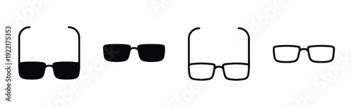 Four styles of eyeglasses icons, representing different visual representations of eyewear