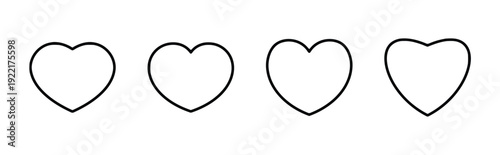 Four simple outline icons of hearts in a row on white background