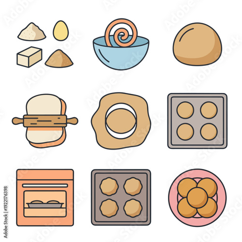 Cookie Making Process Flat Vector Illustration Set