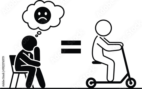 Equation of a Sad Person Transforming into an Active  , Concept of Mental Health Improvement through Exercise, Depression Recovery, Wellness Motivation, and Active Lifestyle Vector Illustration