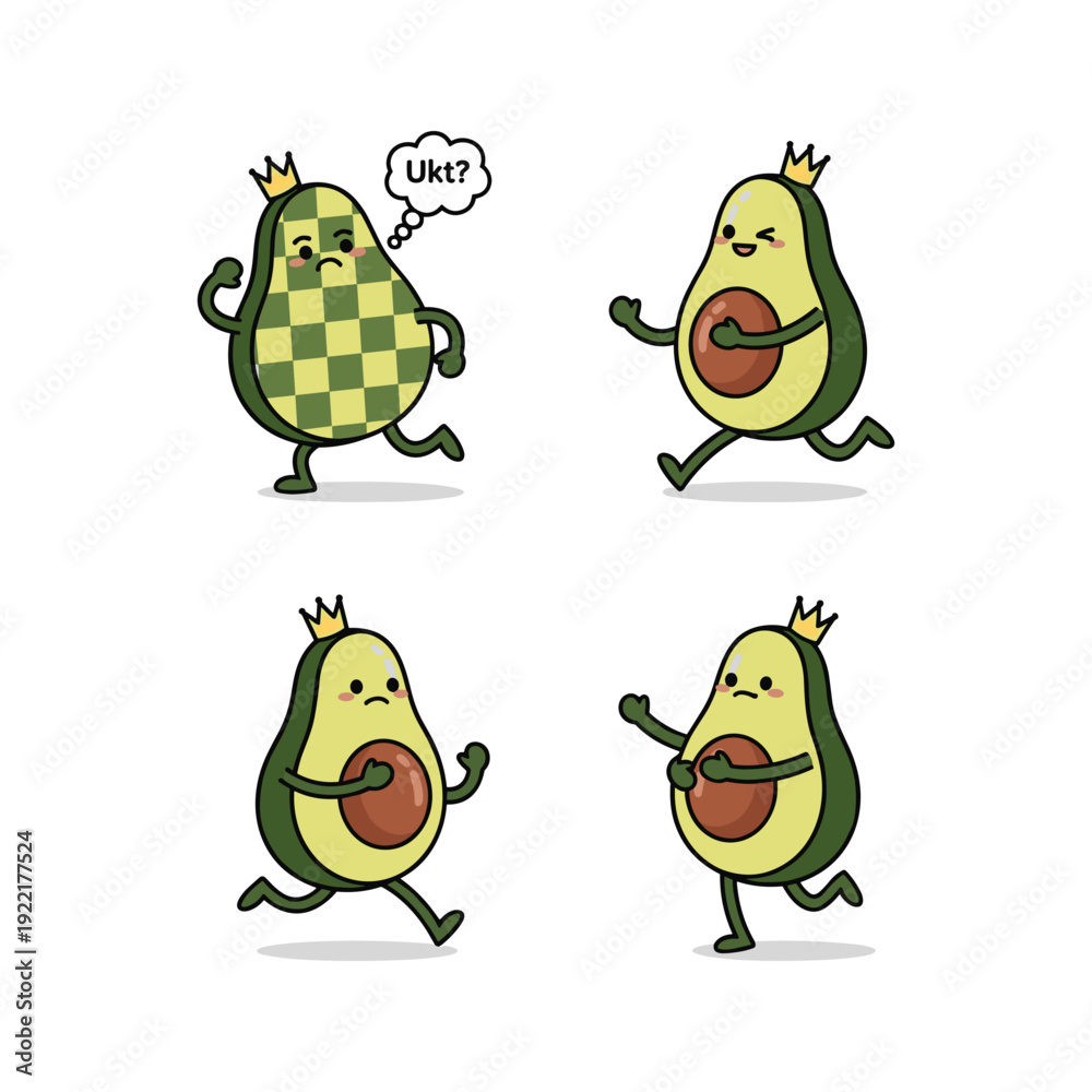 Fototapeta premium Cartoon Avocado Characters with Different Emotions and Actions