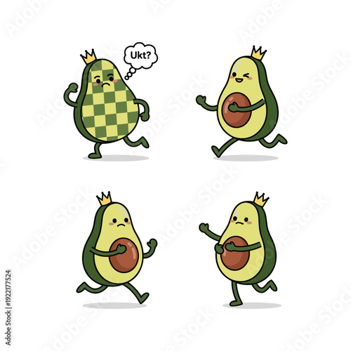 Cartoon Avocado Characters with Different Emotions and Actions