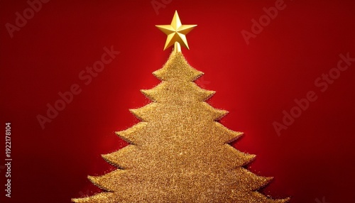Season S Greetings Gold Star Christmas Tree On Red Background