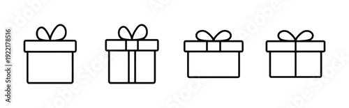 Gift box line art icons collection, present package simple illustrations, holiday surprise symbol