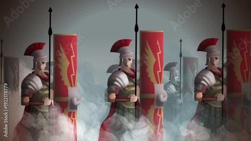 roman army marching with shields and pilum spears