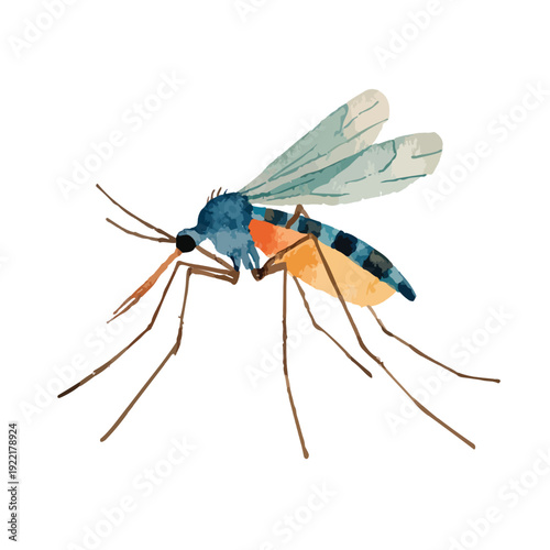Vibrant Watercolor Mosquito Insect Illustration.