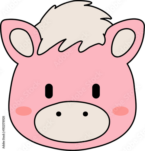 십이지 십이지신 12 동물 핑크와 아이보리 색상의 귀여운 캐릭터 말의 얼굴