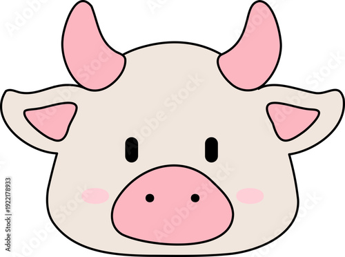 십이지 십이지신 12 동물 핑크와 아이보리 색상의 귀여운 캐릭터 소의 얼굴