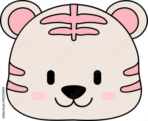 십이지 십이지신 12 동물 핑크와 아이보리 색상의 귀여운 캐릭터 호랑이의 얼굴