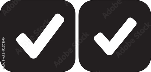 Two white check marks on black squares, simple and modern design symbolizing success, completion, agreement, or choices.