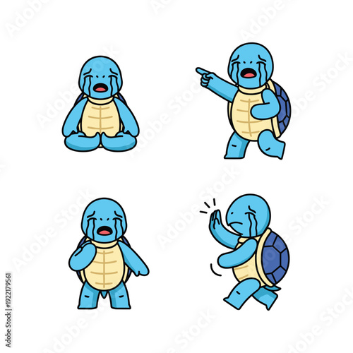 Fotografia Squirtle cartoon character showing various emotions and actions