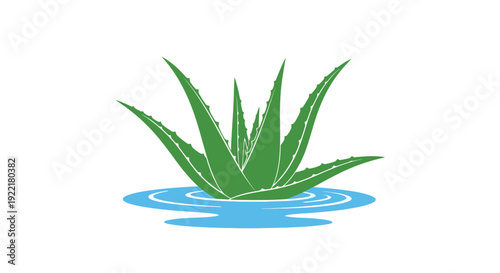 Succulent plant emerging from calm water