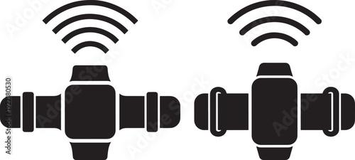 Wireless Sensor or Smart Device Icon Set with Signal Waves, Representing Connectivity, IoT, Data Transfer, Technology, and Modern Communication