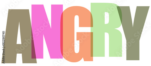 Bold overlapping colorful letters spell out the word angry against a solid black background representing strong negative human emotion and frustration visually designed for graphic impact
