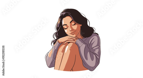 Young woman sitting with knees drawn up wearing sweater