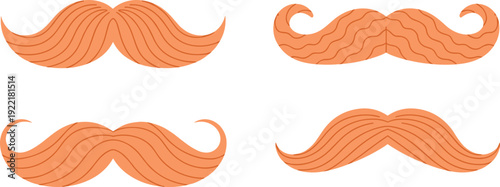 Ginger mustache set, cartoon facial hair styles, Irish leprechaun St Patrick Day vector illustration collection
