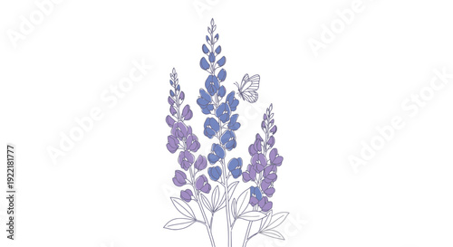 Lavender stems with butterfly on purple blue blooms