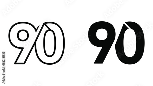 Number 90 icons, outline and solid fill, representing percentages or quantities