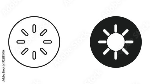 Sun icons, outline and solid fill, representing light, warmth, and weather conditions