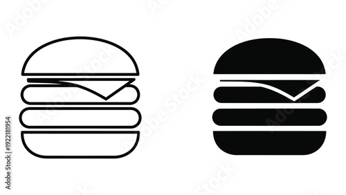Hamburger icons, outline and solid fill, symbolizing fast food, burgers, and casual dining