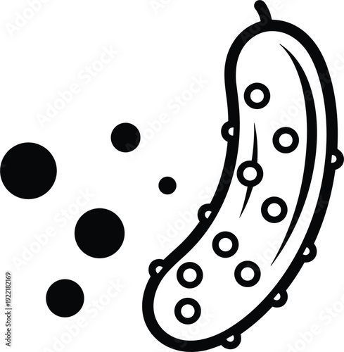 Black and white rod-shaped bacterium icon with microscopic particles vector