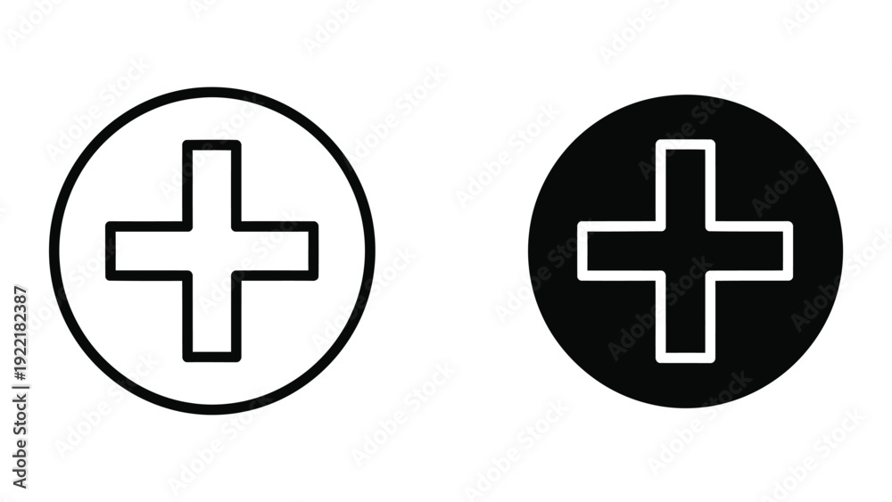 Fototapeta premium Plus Sign in Circle Vector Icon for Add, Zoom, and Medical Symbols