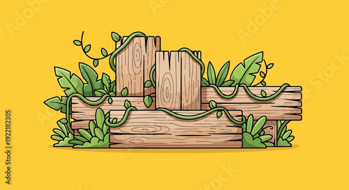 Blank wood signpost with jungle plant and vine vector