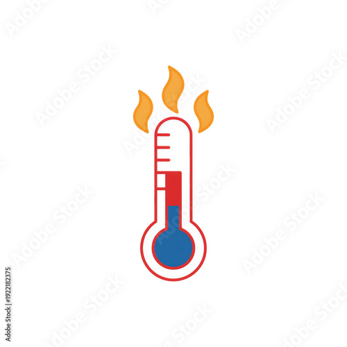 Thermometer with flames indicating high temperature in red and blue  