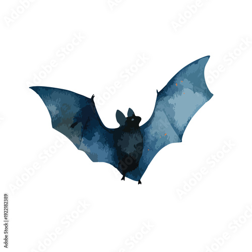 Watercolor Flying Bat Halloween Illustration.