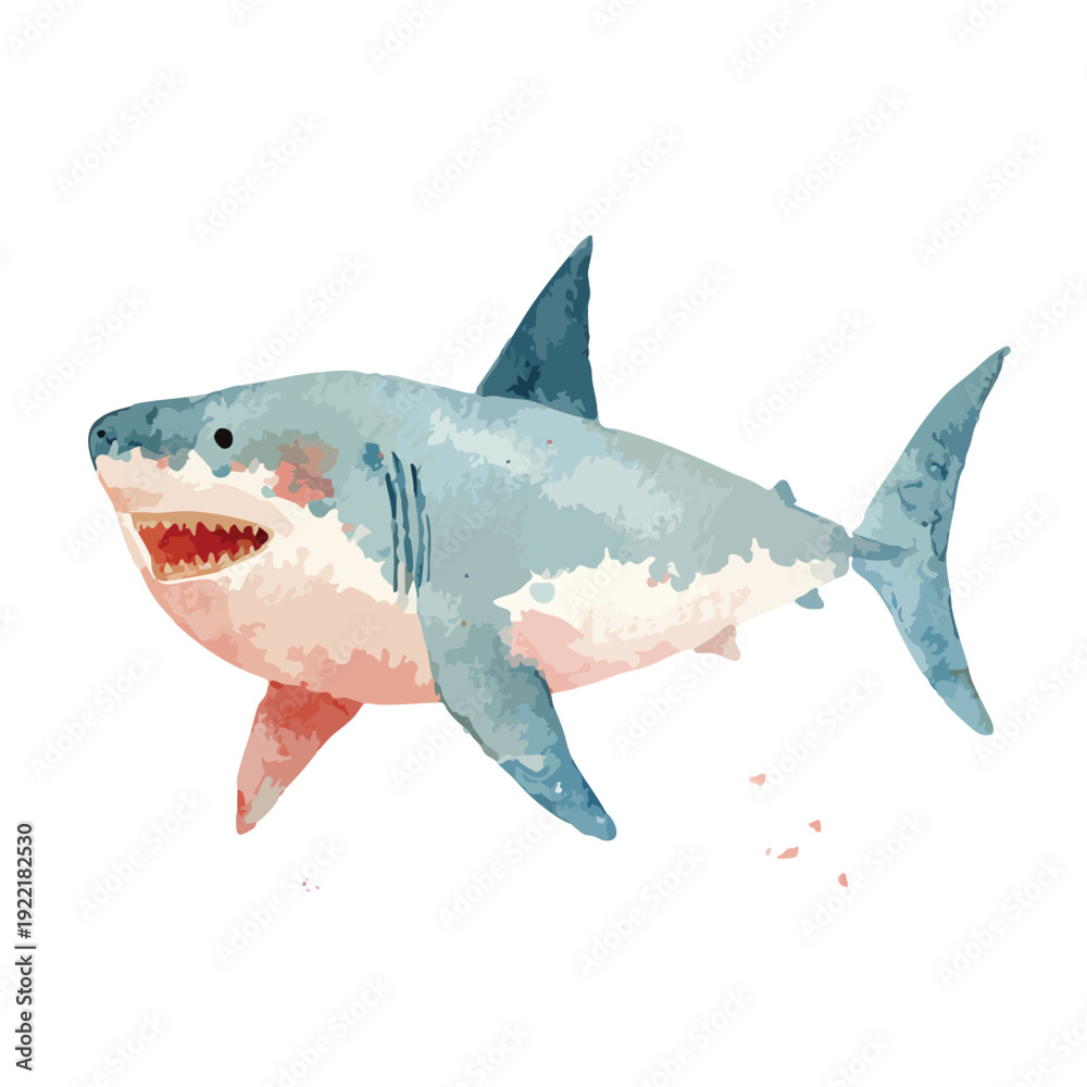 Obraz premium Watercolor Great White Shark Illustration Ocean Predator Animal Art.