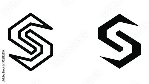 Stylized Letter S Hexagon Logo Icon Set - Abstract Outline and Solid Design