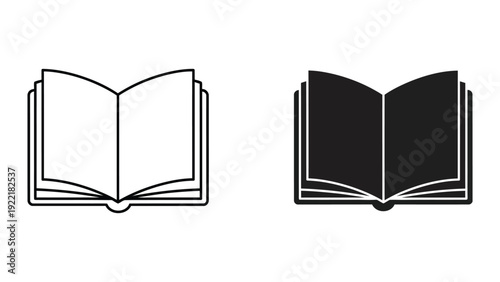 Open Book Learning Icon Set - Outline and Solid Knowledge Symbol