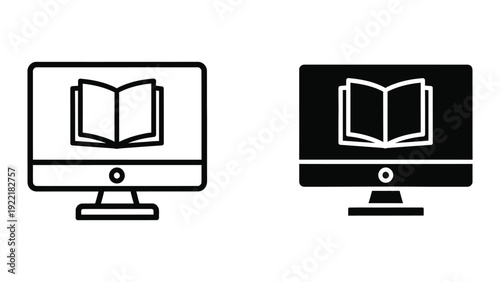 Computer Monitor with Open Book Icon for E-Learning and Digital Library