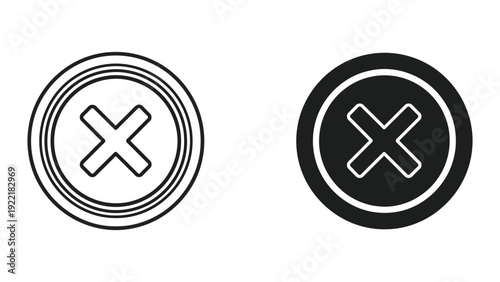 Cross Mark Icons: Outline and Solid Black for Error and Rejection
