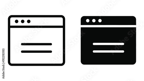 Web browser window icon, minimal interface design with address bar and content area, outline and filled versions.