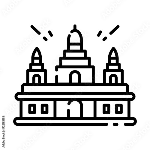Angkor Wat Cambodia Landmark Icon in Minimalist Line Art Style