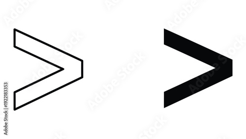 Greater Than Symbol Icon - Outline and Solid Black Vector