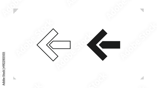 Sharp Left Arrow Icon, Outline and Solid Black, Vector Navigation
