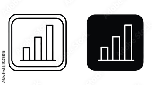 Bar Graph Icons: Outline and Filled Designs for Data, Trends, and Statistics
