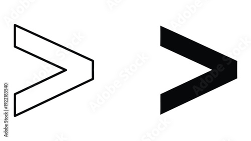 Single Chevron Arrow Icon, Outline and Solid Black, Vector Design Element