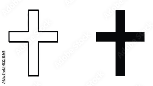 Christian Cross Religious Symbol Icons in Line and Silhouette Style