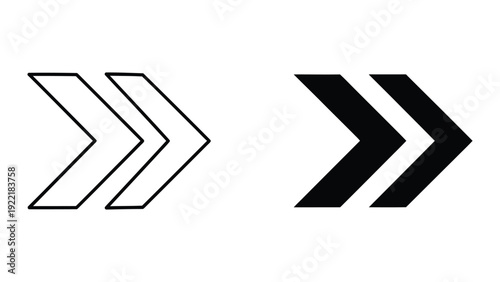 Double Right Arrow Icon, Fast Forward Symbol, Outline and Solid Vector Graphics