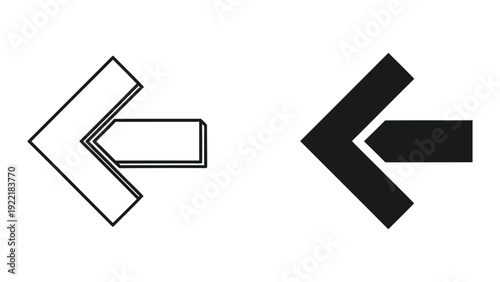 Left Arrow Icon, Back Direction Symbol, Outline and Solid Vector Graphics