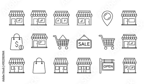 Store Outline Icon – Retail Shop Building Vector Illustration