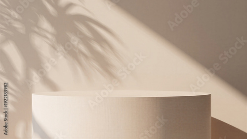 Fotografia Minimalist podium with natural shadow overlay, neutral background, product displ